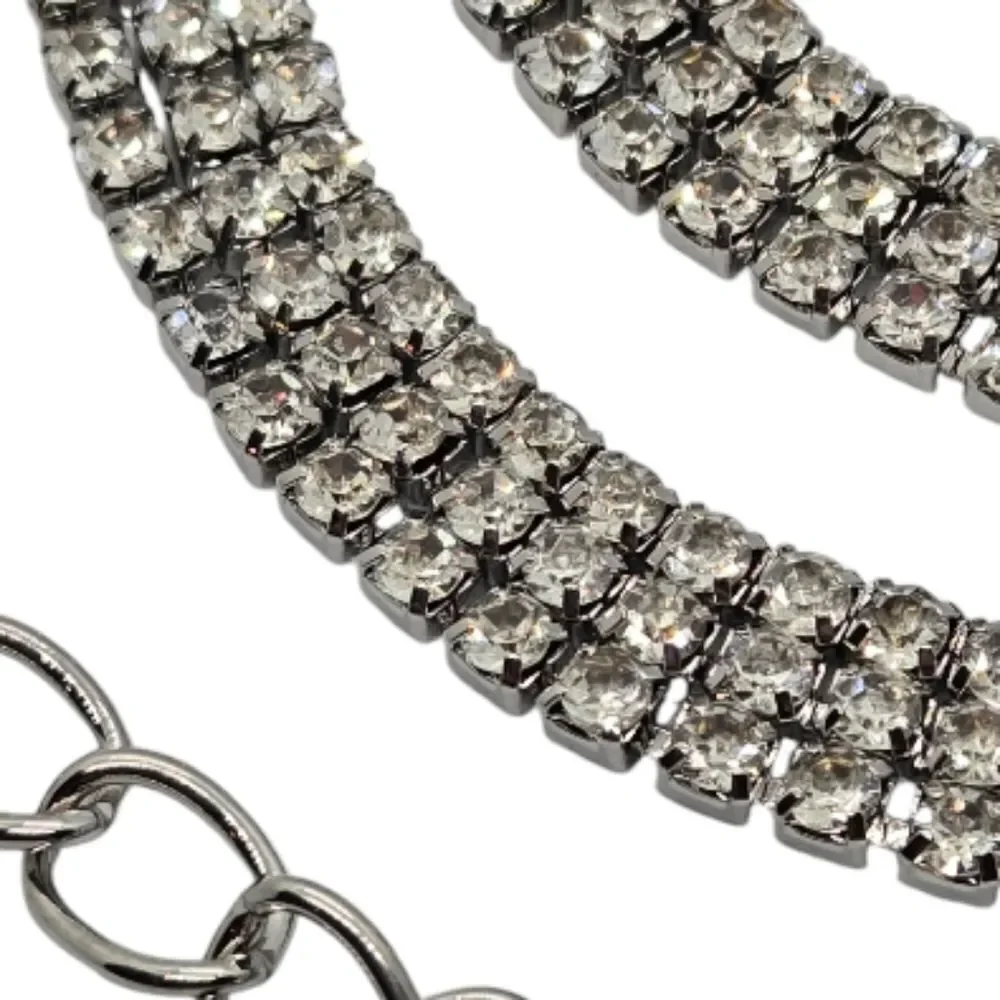 Rhinestone Chain Belt Silver Crystal 3 Row Adjustable Dress Waist Jewelry 39